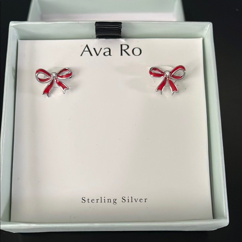 Adorable Red Bow Sterling Silver Earrings
